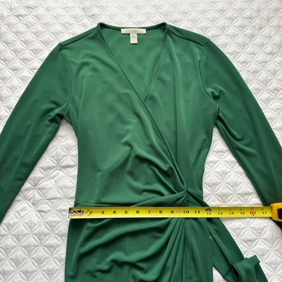 Lark & Ro Emerald Green Jersey Fabric Long Sleeve Wrap Tie Dress Size M - Picture 4 of 15